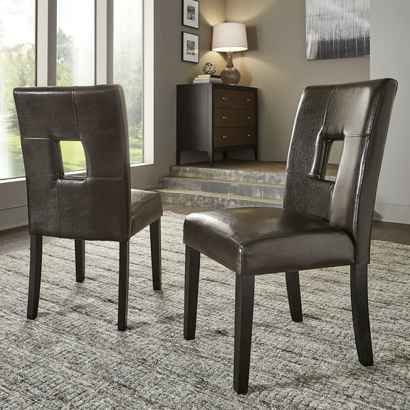 Weston Home Landen Keyhole Faux Leather Dining Side Chair, Dark Brown (Set of 2)