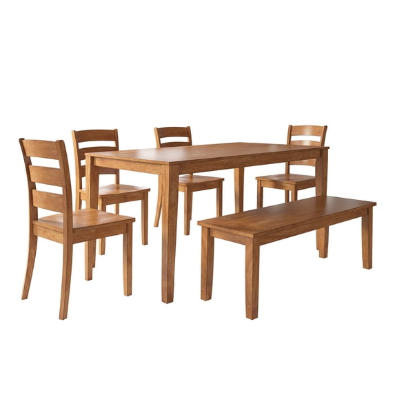 Weston Home Lexington Wood Dining Set with Bench and 4 Ladder Back Chairs, Oak