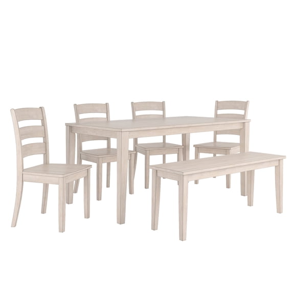 Weston Home Lexington Wood Dining Set with Bench and 4 Ladder Back Chairs, White
