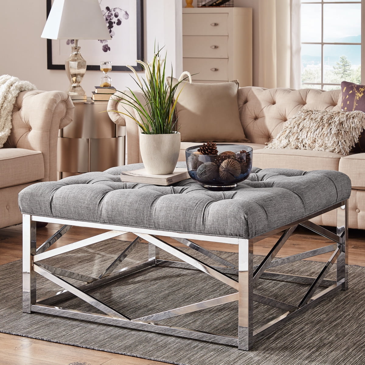 Weston Home Libby Button Tufted Cushion Ottoman Coffee Table with