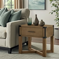 Weston Home Lompoc Wood Finish X-Base End Table with Drawer, Oak Finish