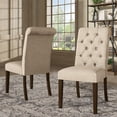 thumbnail image 1 of Weston Home Lottie Chic Beige Linen Button Tufted Dining Chair (Set of 2), Brown wood finish, 1 of 8