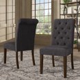 thumbnail image 1 of Weston Home Lottie Chic Dark Gray Linen Button Tufted Dining Chair (Set of 2), Brown wood finish, 1 of 8