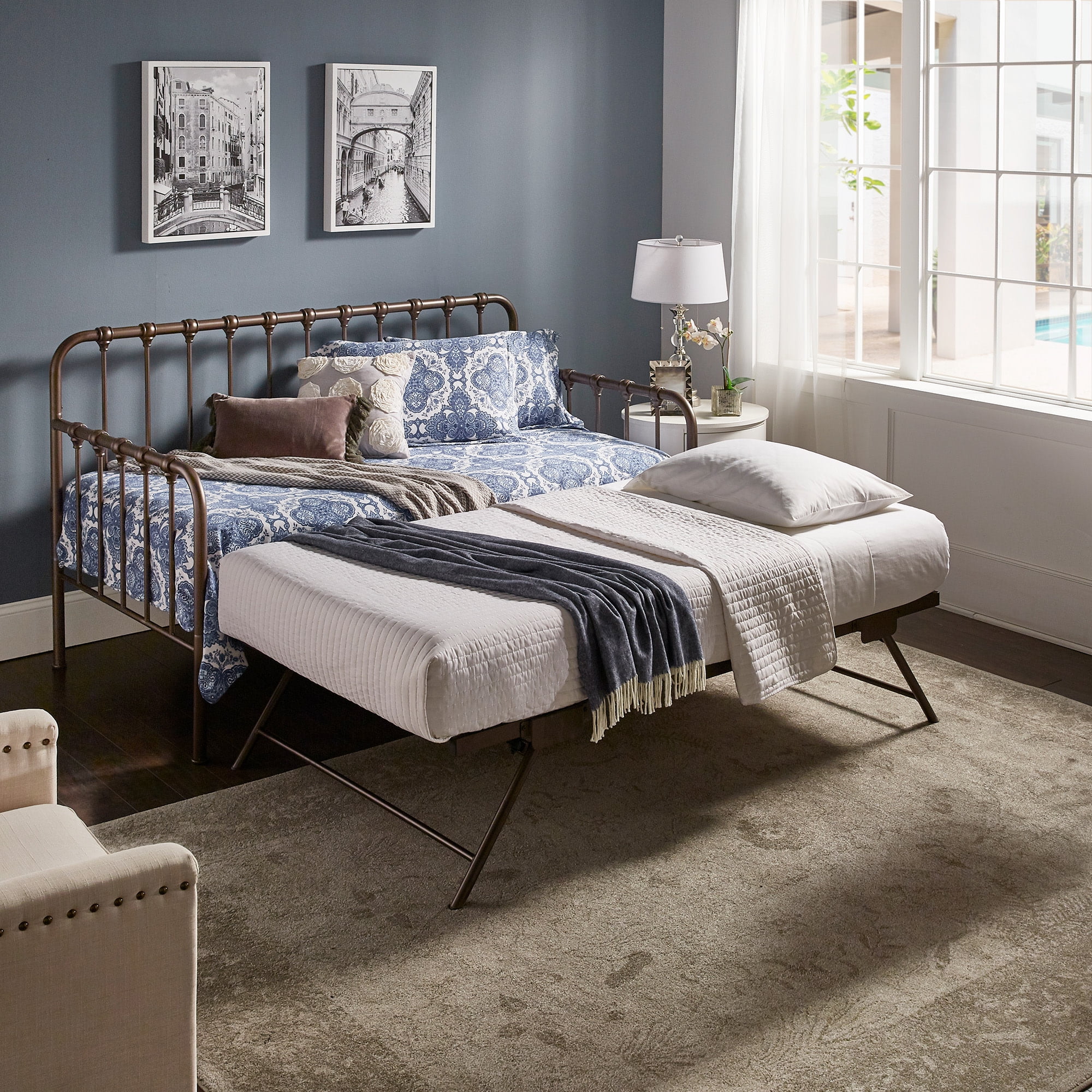 Weston Home Luca Metal Twn Daybed with Lift up Trundle Dark Bronze