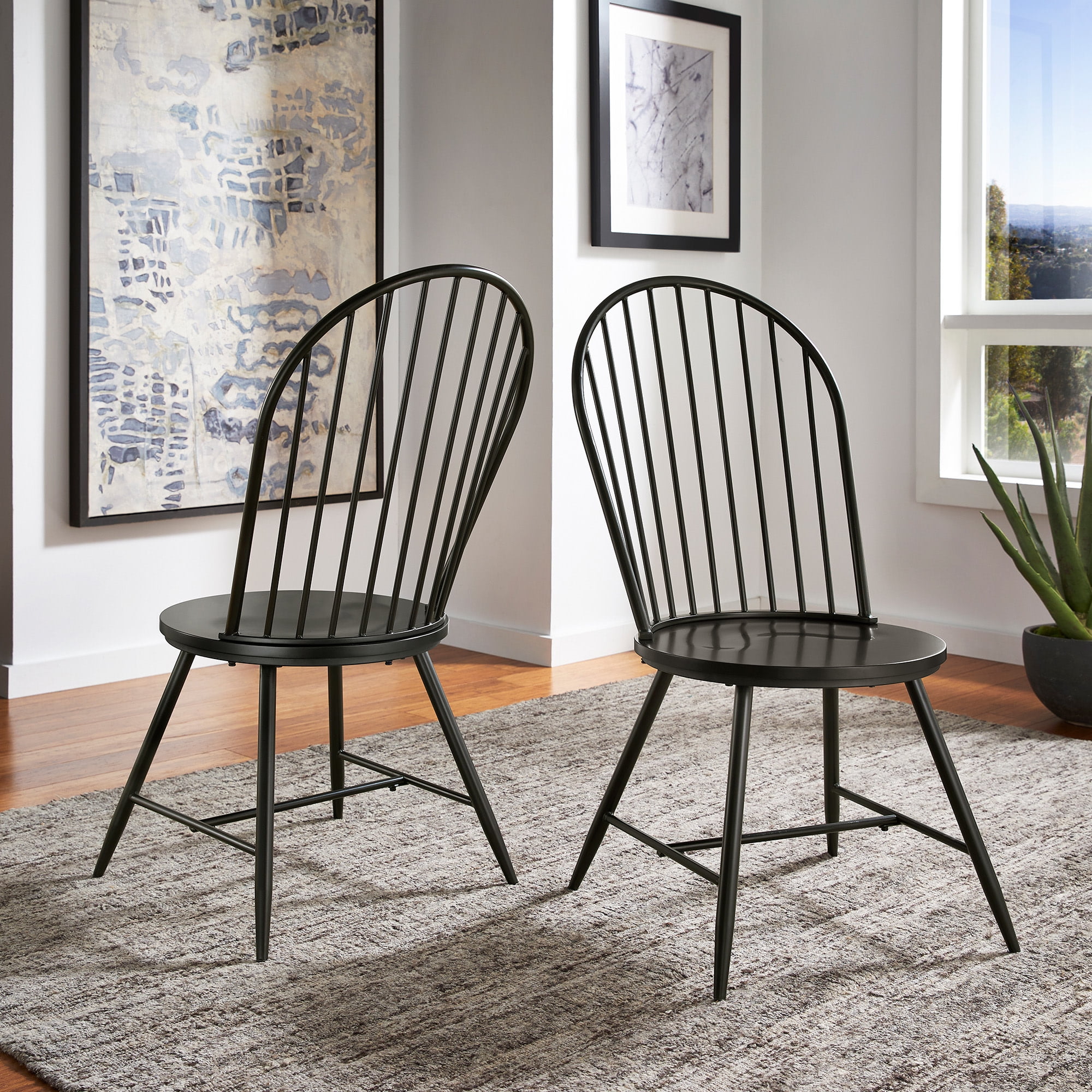 Weston Home Lydford Hoop High Back Windsor Metal Side Chair with Wood Seat, Black (Set of 2)