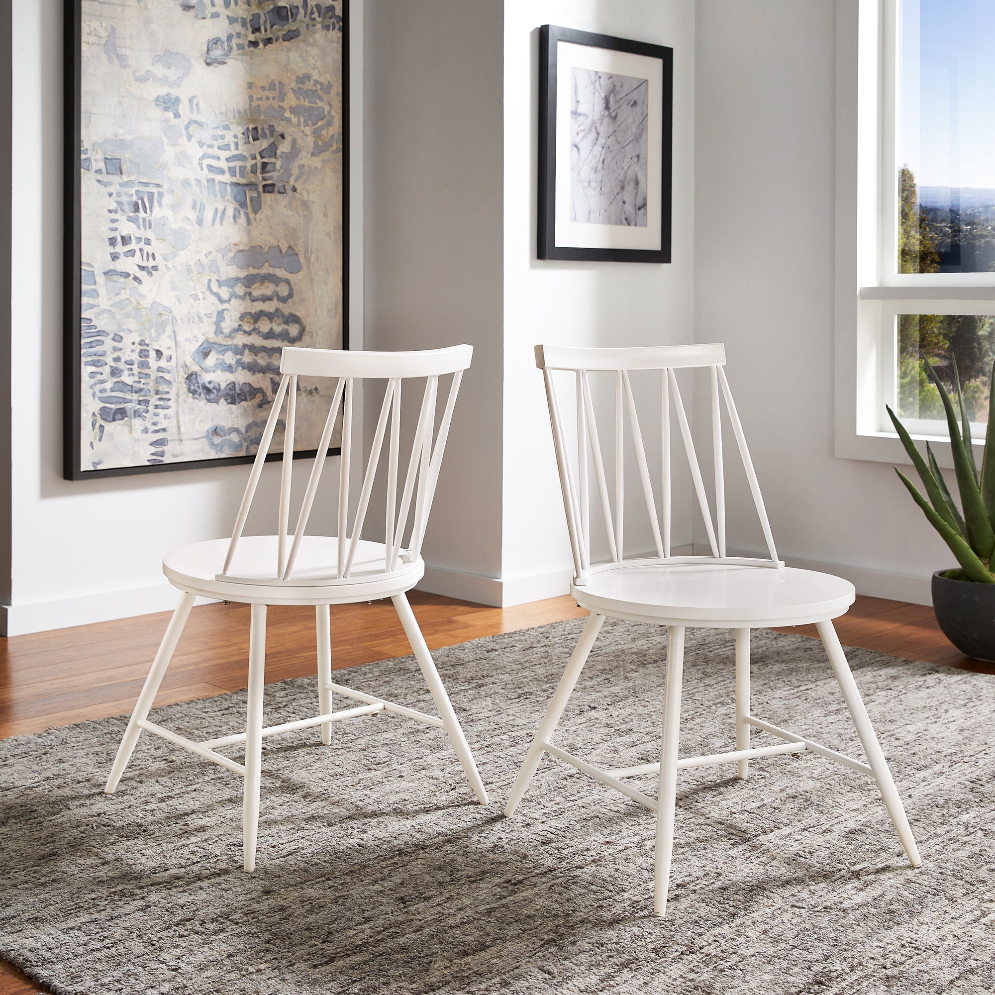 Weston Home Lydford Zigzag Low Back Windsor Classic Dining Chairs, Set of 2, White