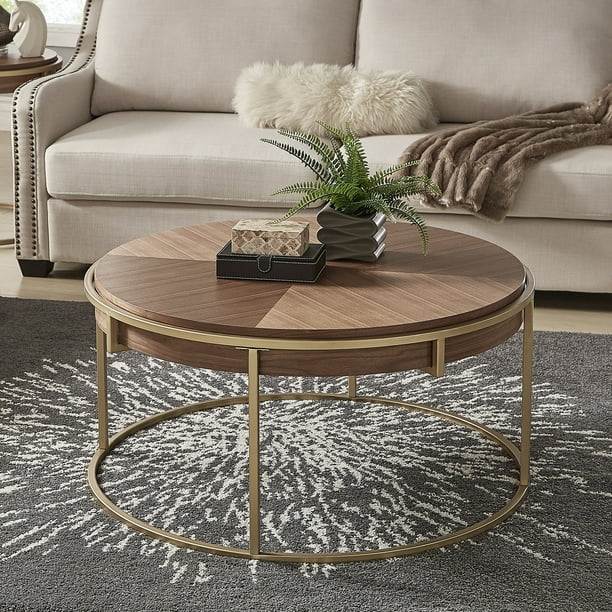 Weston Home Mako Wood & Metal Round Coffee Table, Natural Finish,