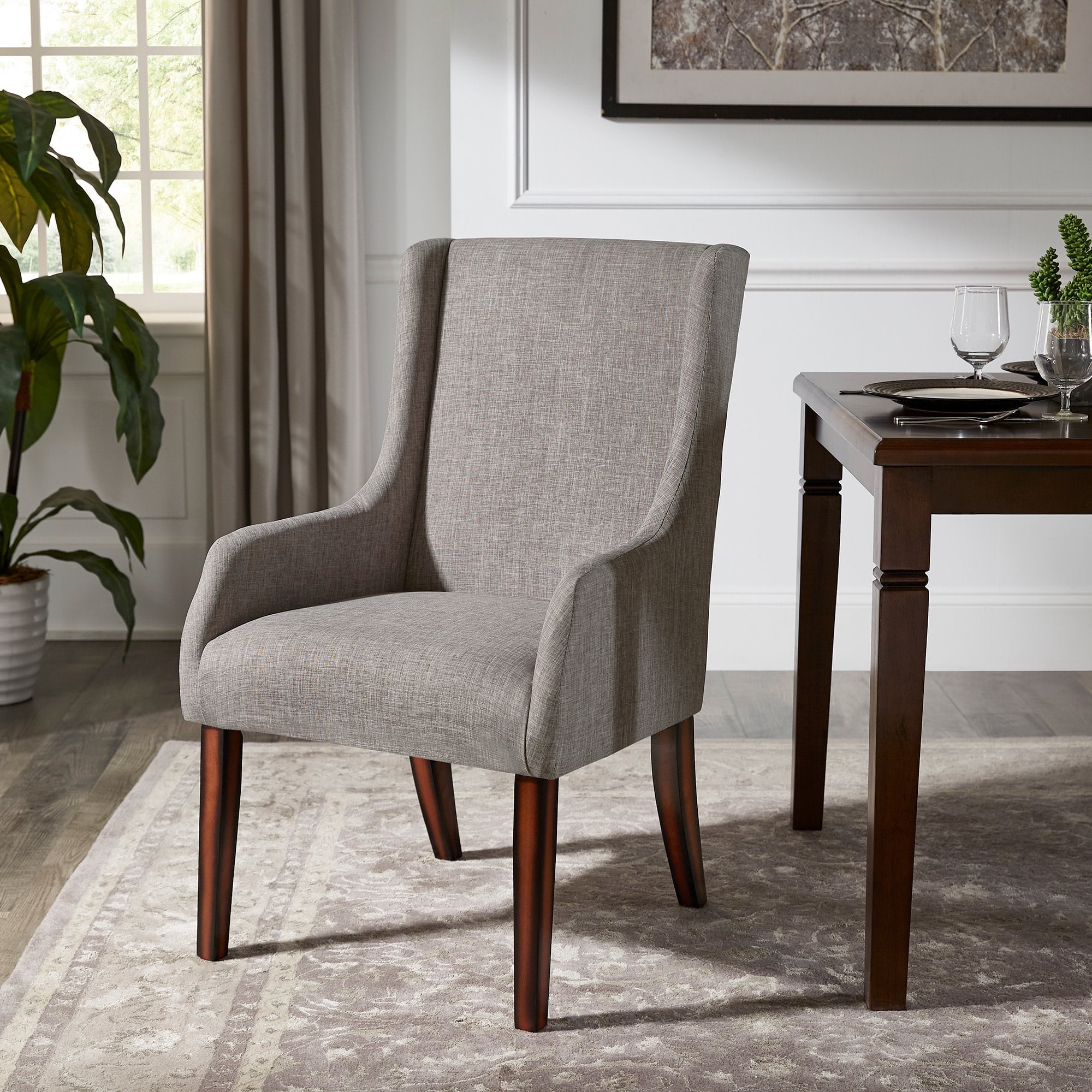 Weston Home Mandala Linen Sloped Arm Wing Chair Light Gray