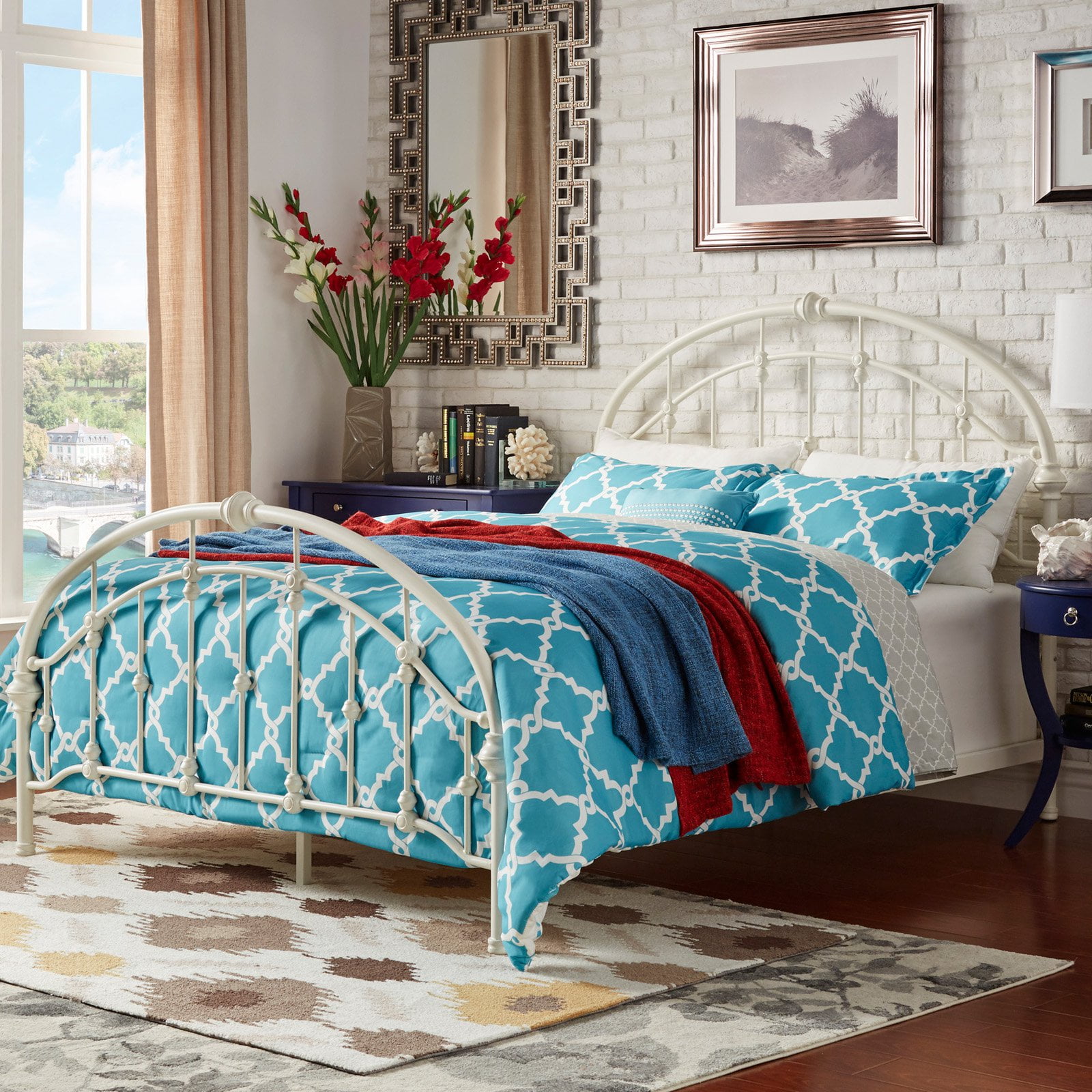 Weston Home Marlow Arched Metal King Bed, Antique White