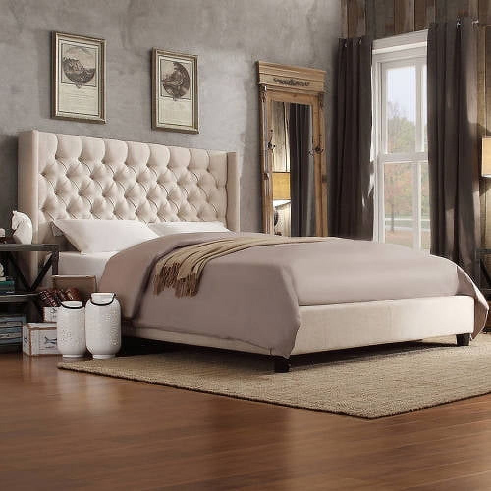 Weston Home Melford Wingback Tufted Linen Full Bed, Beige
