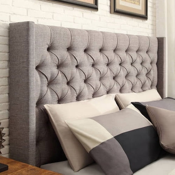 Weston Home Melford Wingback Button-Tufted Linen Headboard, Full Size, Grey