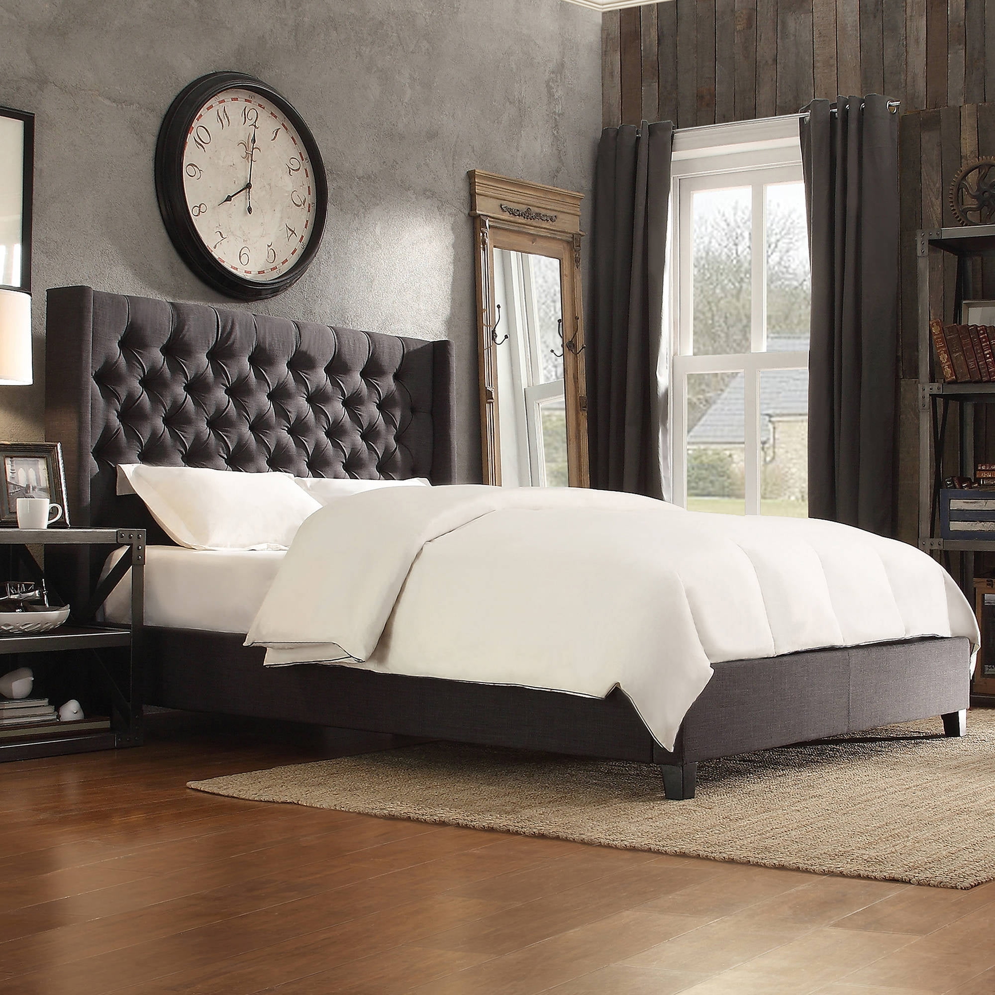 Weston Home Melford Wingback Tufted Linen King Bed Dark Gray