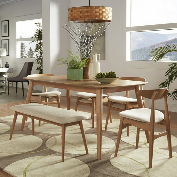 Weston Home Mid-Century Modern 63" Wood Tapered Legs Dining Table, Natural Finish