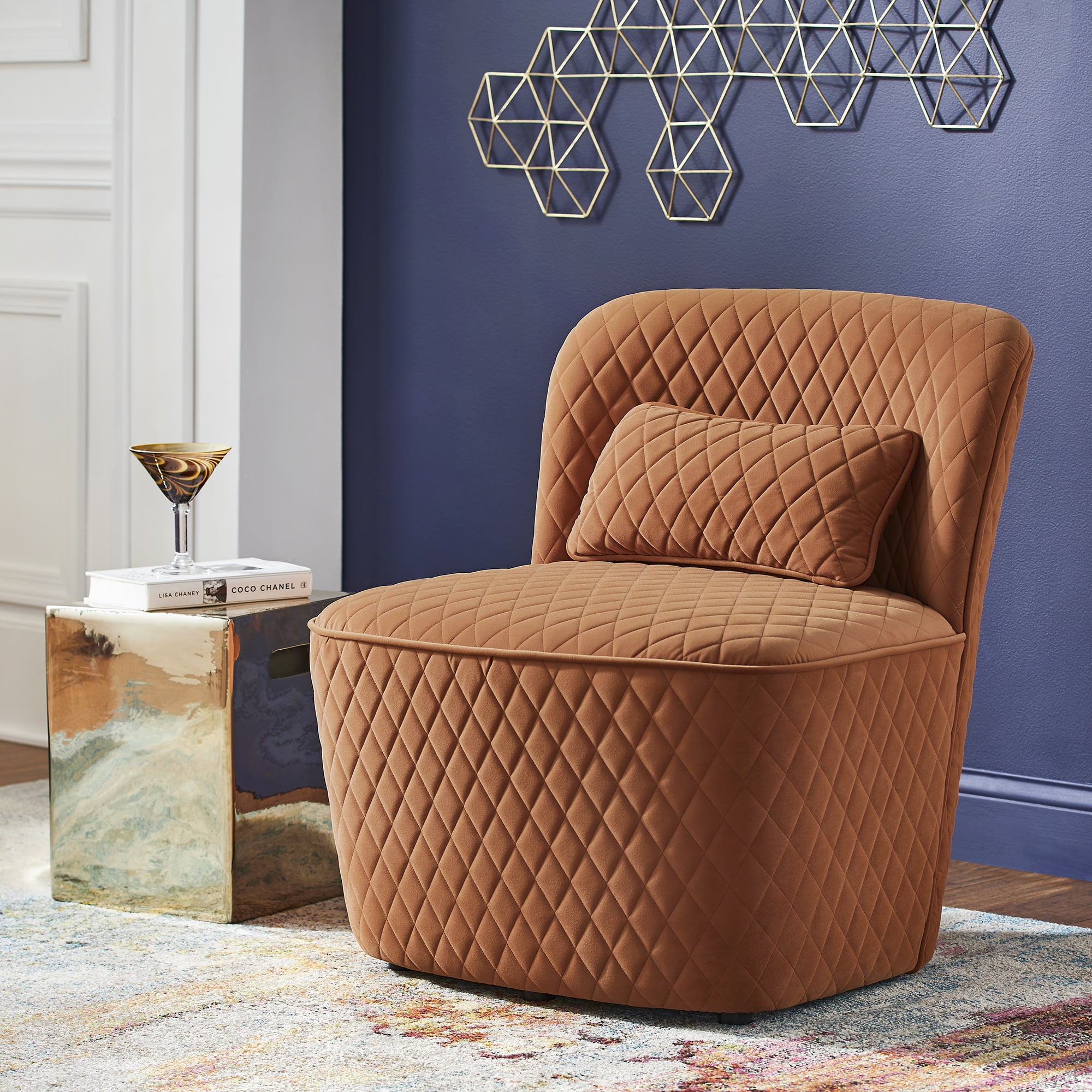 Weston Home Milner Quilted Diamond Fabric Accent Chair, Orange