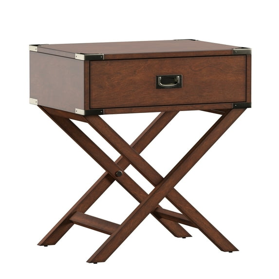 Weston Home Modern End Table with X-Base Legs and Drawer, Espresso