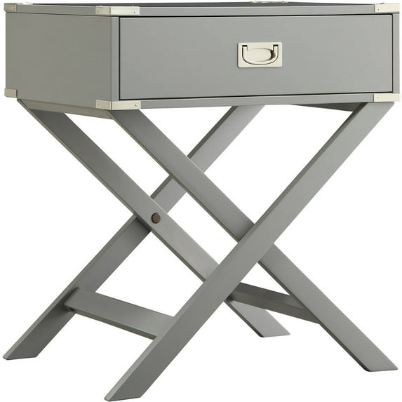 Weston Home Modern End Table with X-Base Legs and Drawer, Frost Grey