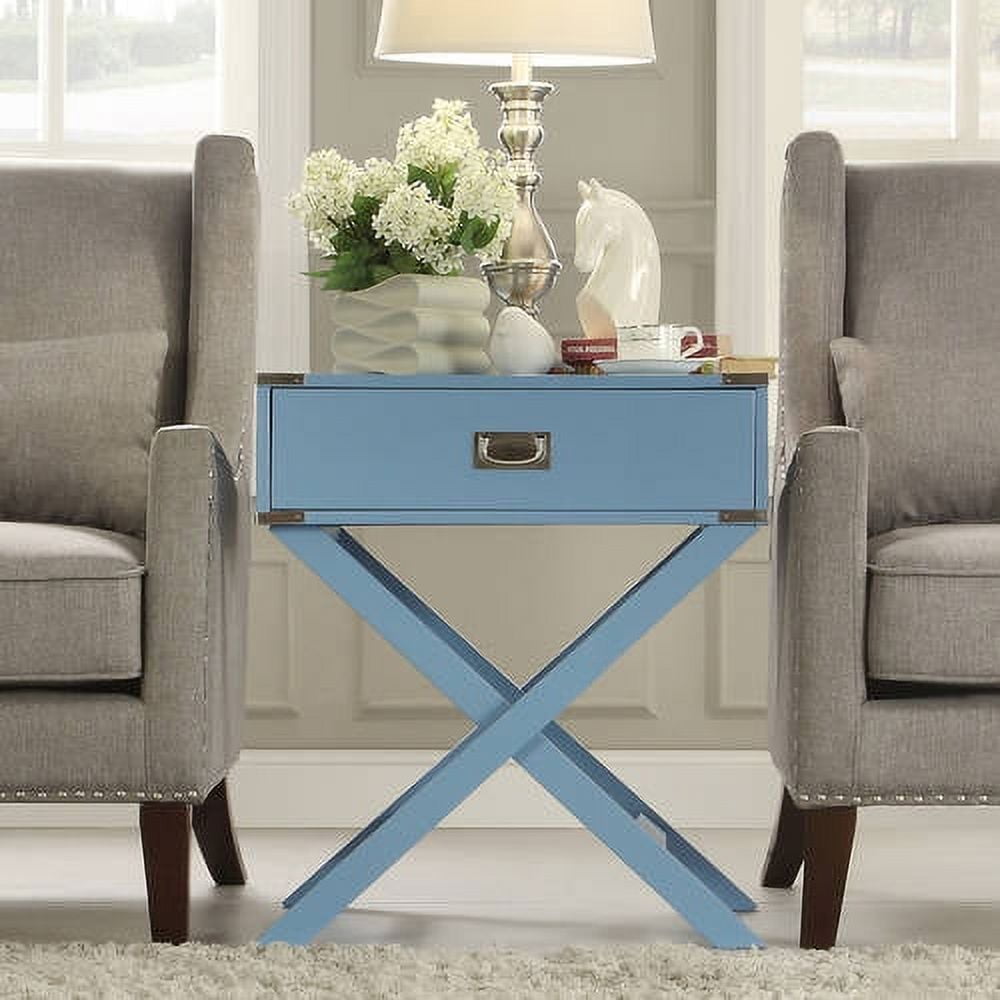 Weston Home Modern End Table with X Base Legs and Drawer Heritage