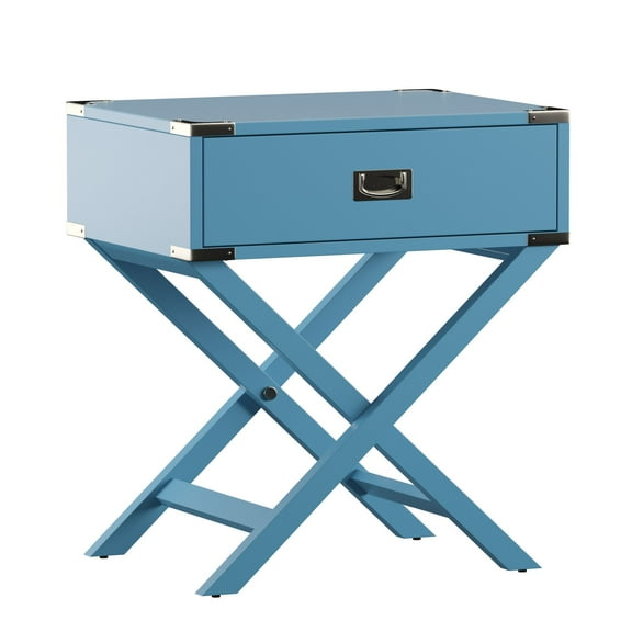 Weston Home Modern End Table with X-Base Legs and Drawer, Heritage Blue