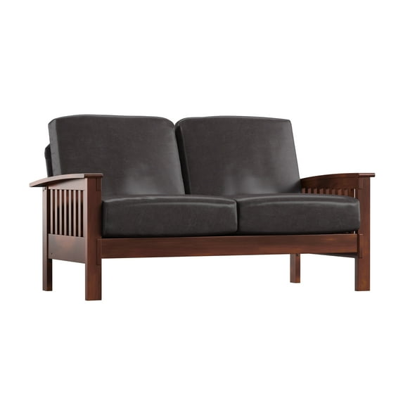 Weston Home Monterey Loveseat with Cushions, Dark Brown Faux Leather