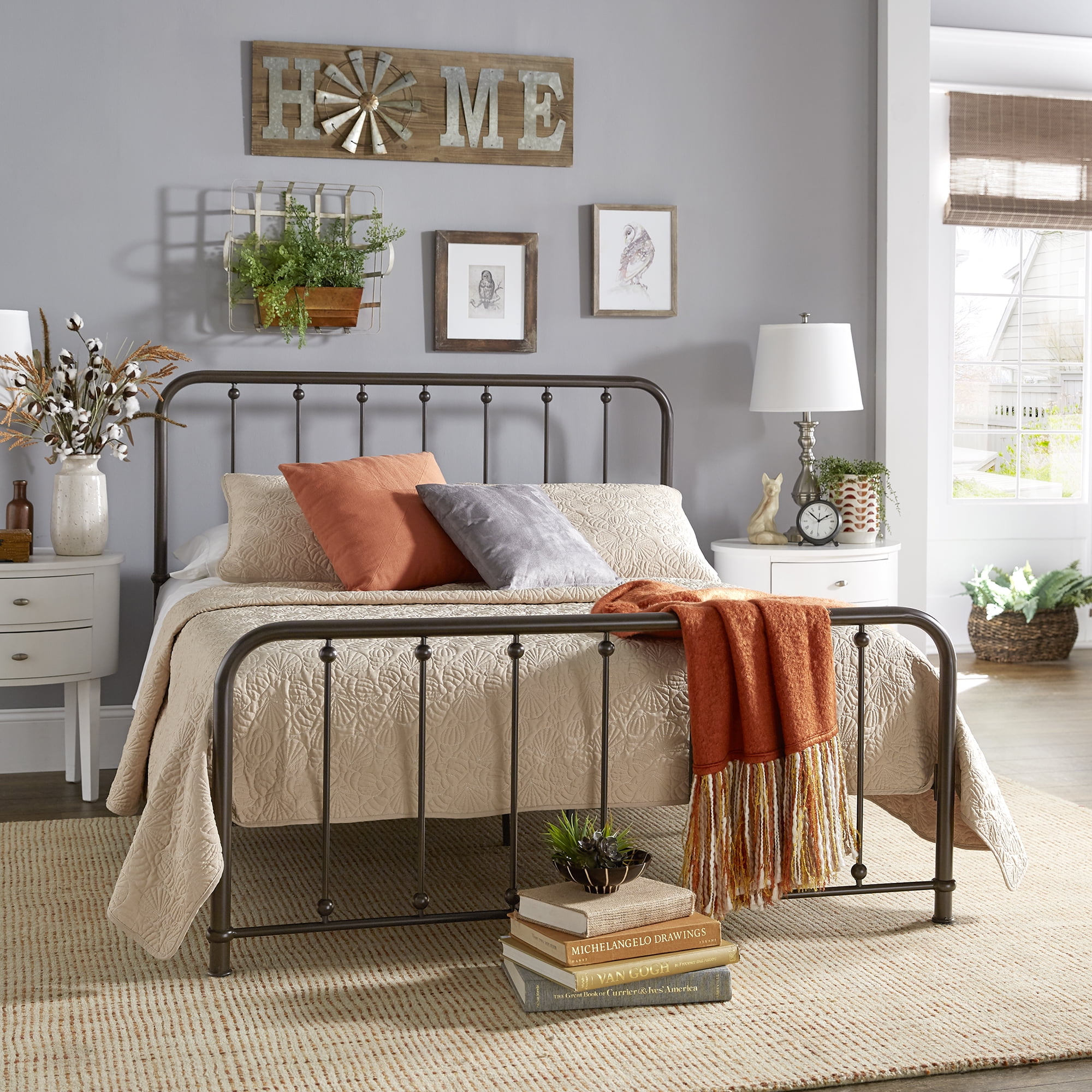 Weston Home Montgomery Spindle Metal Platform Queen Bed, Antique Dark Bronze