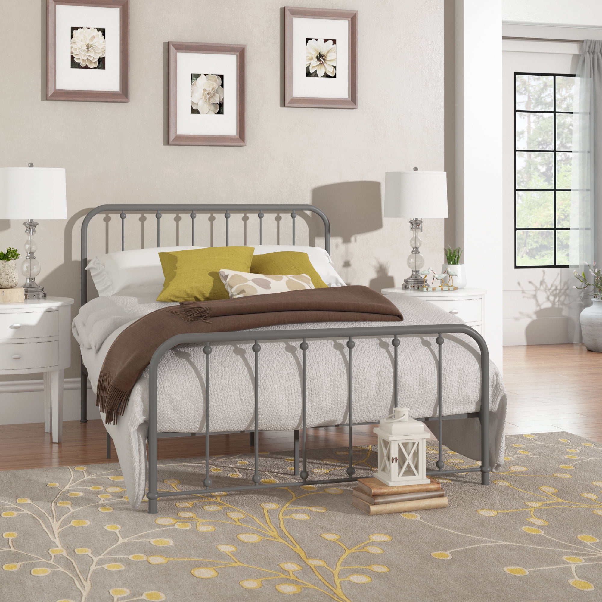 Weston Home Montgomery Spindle Metal Platform Queen Bed, Frost Grey