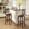 thumbnail image 1 of Weston Home Motif Upholstered Swivel Cherry Finish Wood Bar Height Stool, Grey, 1 of 2