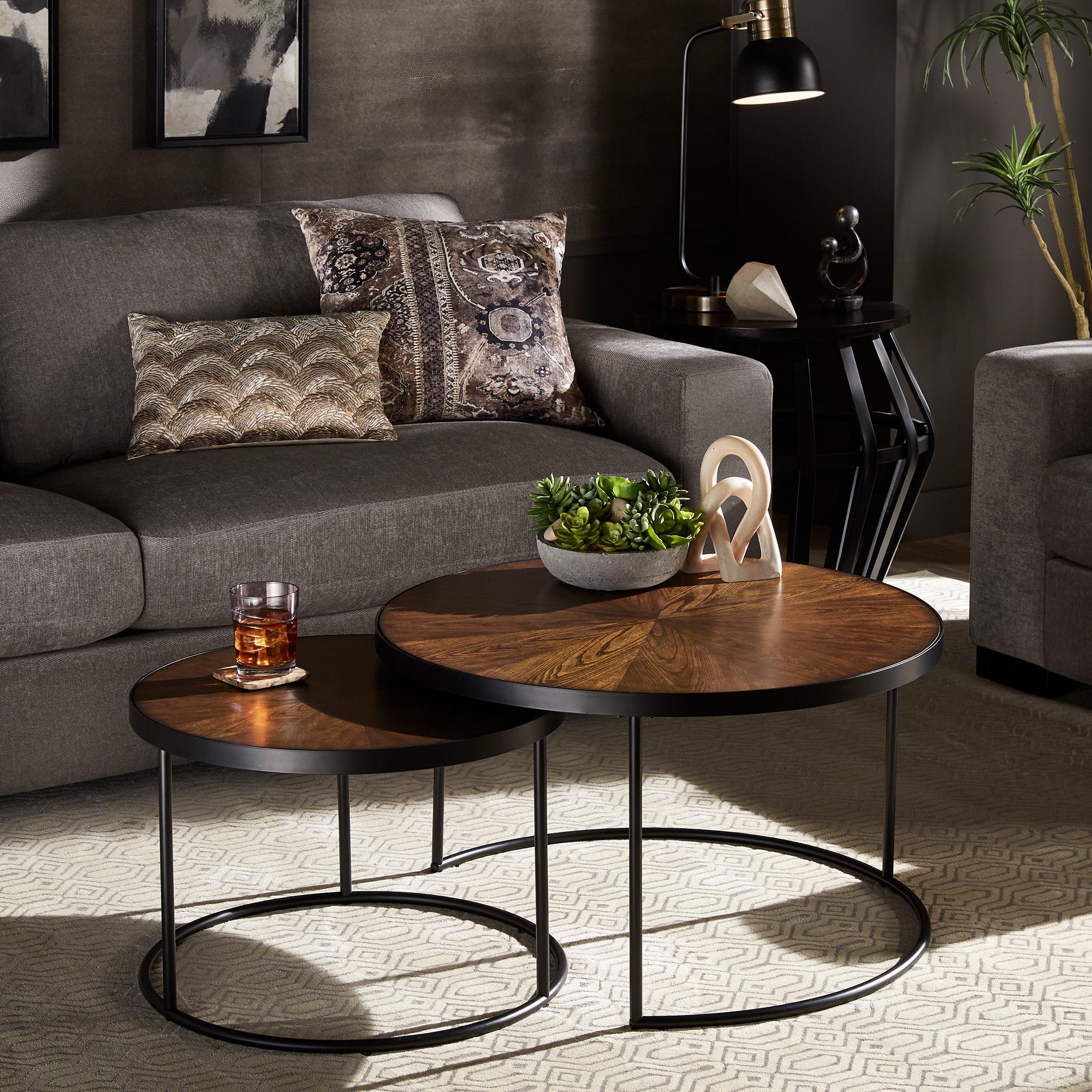 Weston Home Nahla Wood and Metal Round Nesting Coffee Table