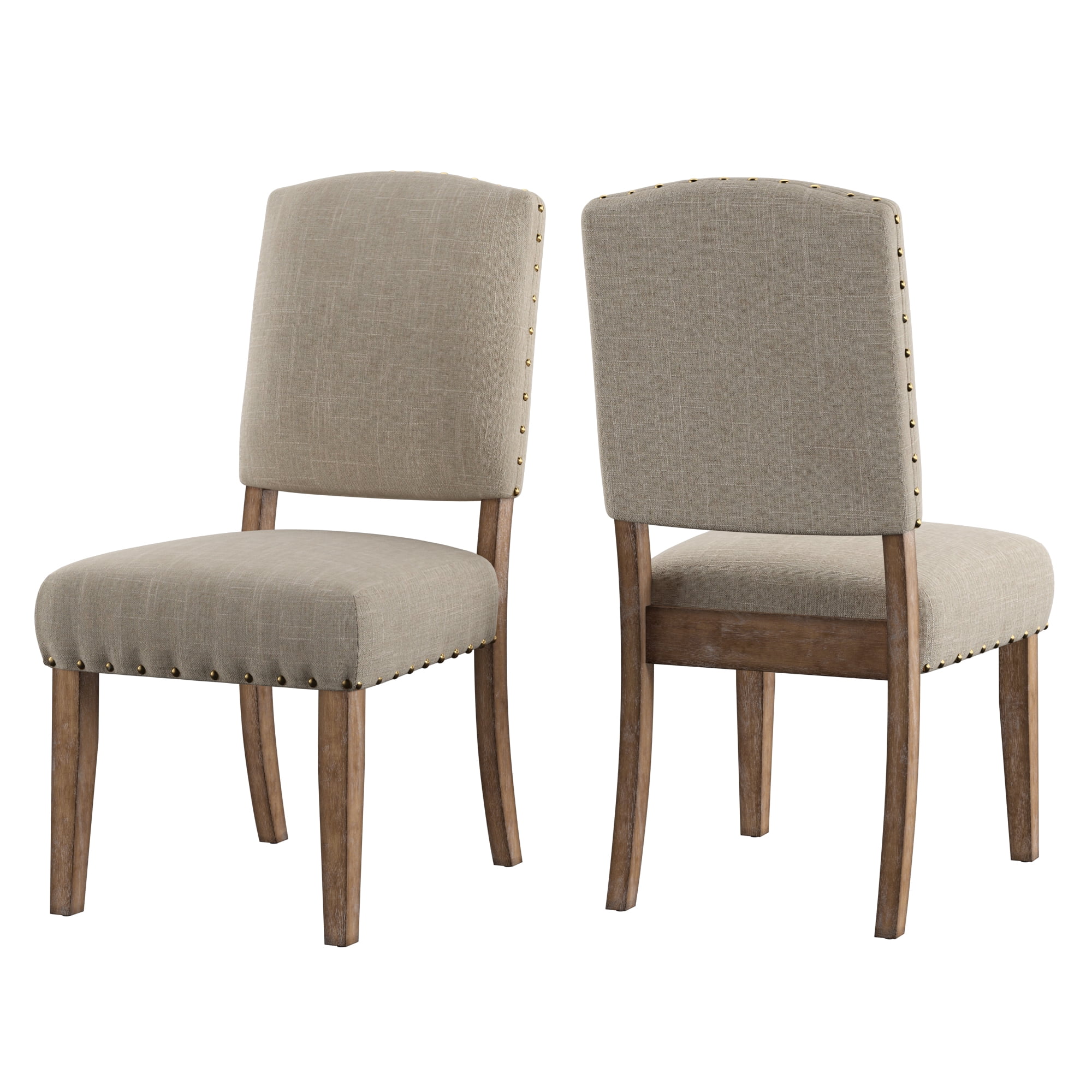 Weston Home Nailhead Upholstered and Wood Dining Chair, Set of 2, Beige Linen