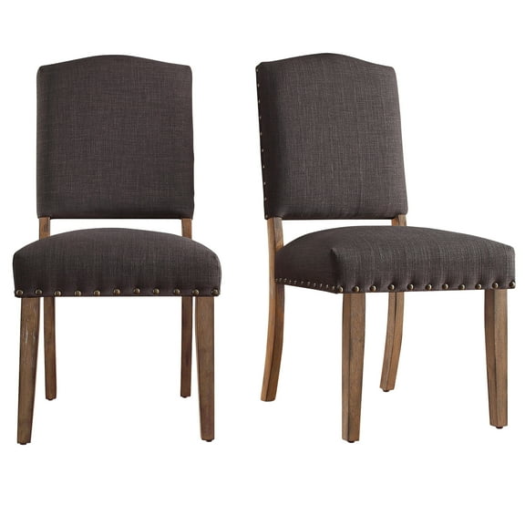 Weston Home Nailhead Upholstered and Wood Dining Chair, Set of 2, Dark Gray Linen