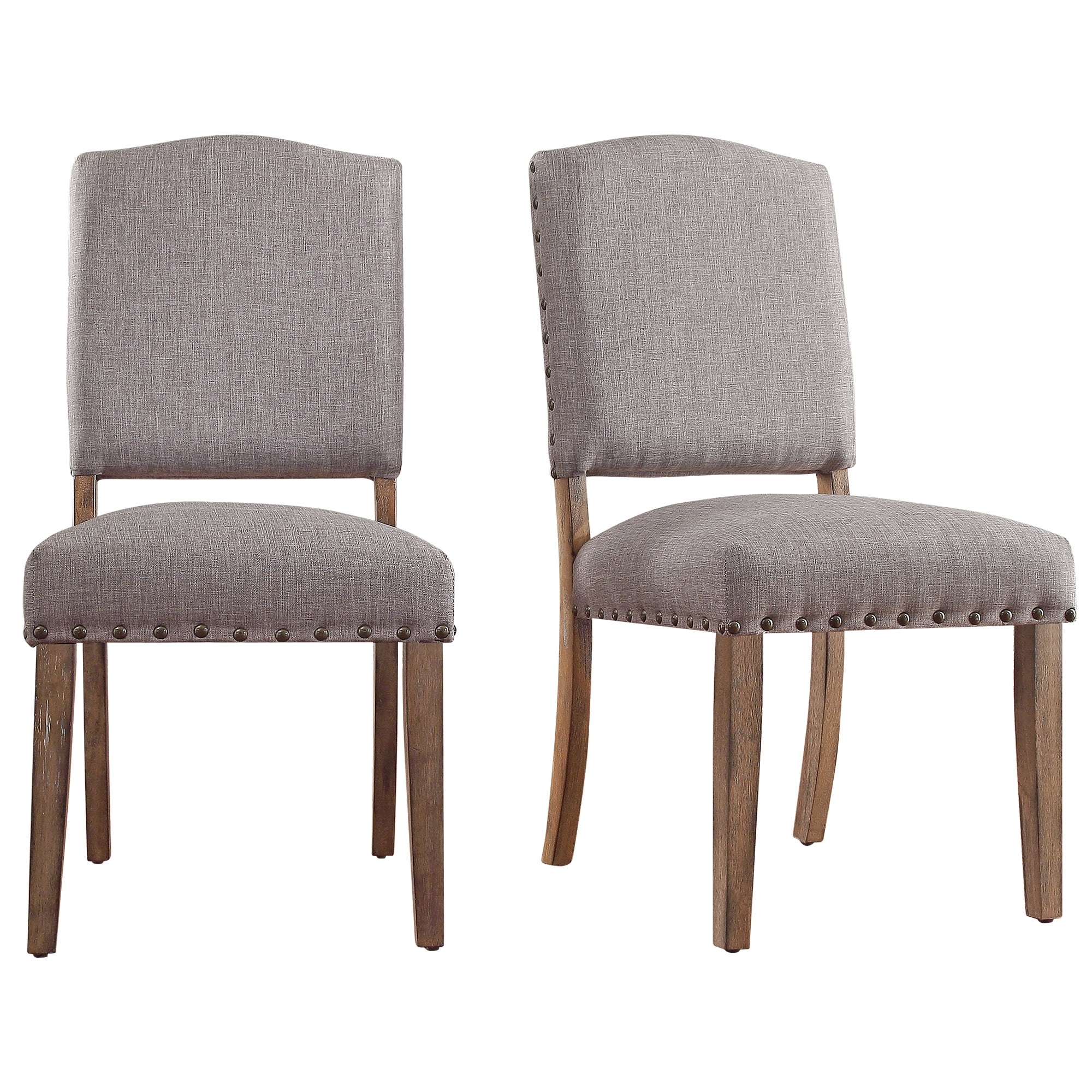 Weston Home Nailhead Upholstered and Wood Dining Chair, Set of 2, Gray Linen