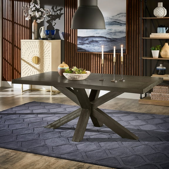Weston Home Narvik Weathered Rectangular Wood Finish Dining Table with Cross Base, Grey