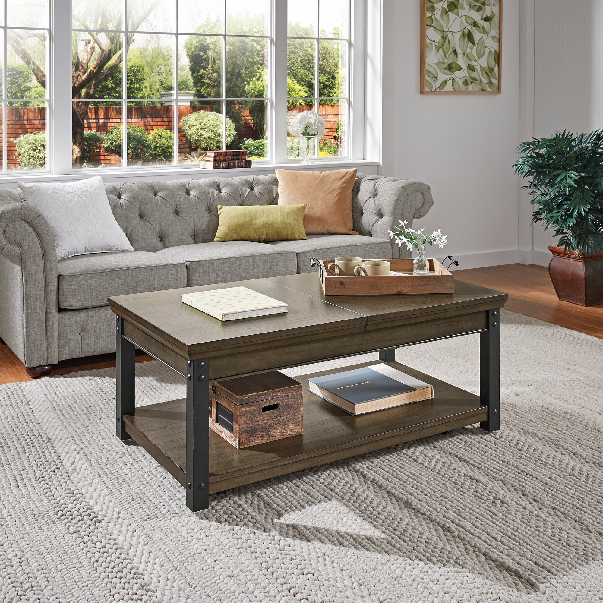 Weston Home Niccola Wood Finish Lift-Top Coffee Table, Antique Gray