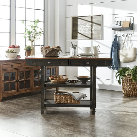 Weston Home Nora Kitchen Island with 2 Drawers and 2 Shelves, Antique Black