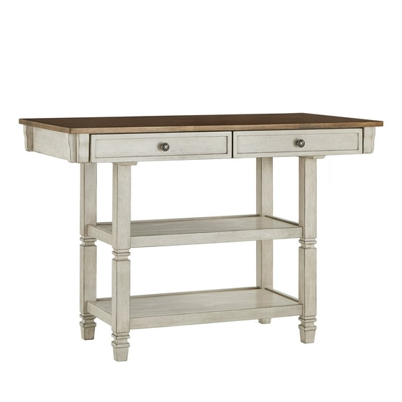 Weston Home Nora Kitchen Island with 2 Drawers and 2 Shelves, Antique White