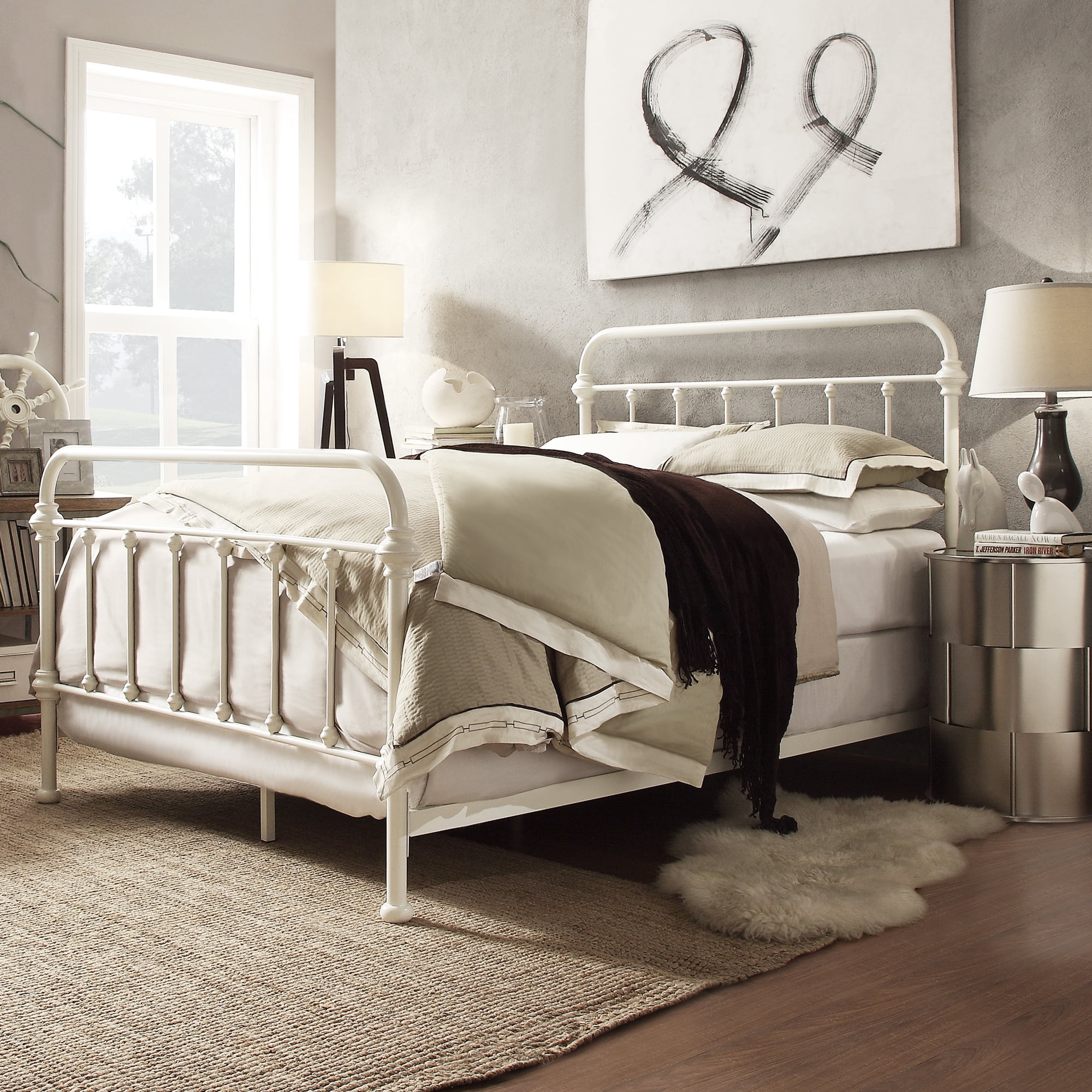 Weston Home Nottingham Metal Full Bed, Antique White - Walmart.com