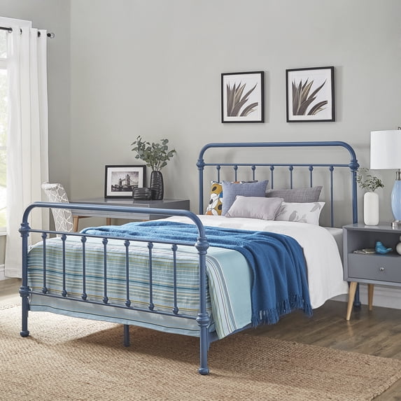 Weston Home Nottingham Metal Queen Bed, Blue Steel