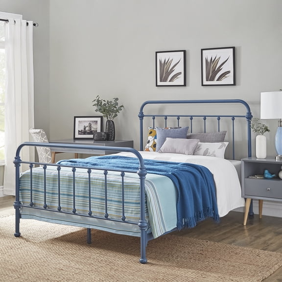 Weston Home Nottingham Metal Queen Bed, Blue Steel