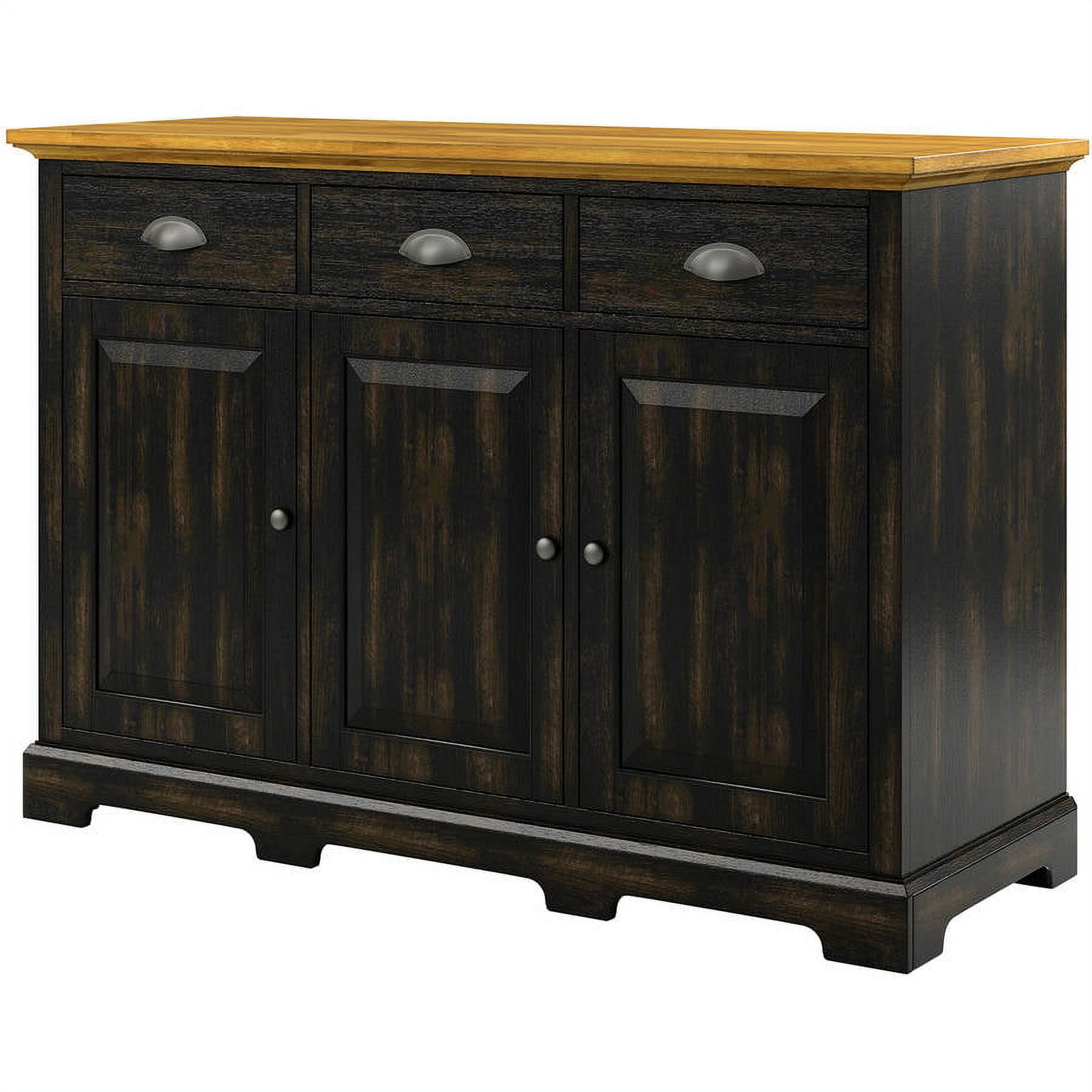 Weston Home Oak Top Kitchen Cabinet Buffet Sideboard, Antique Black