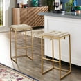 thumbnail image 1 of Weston Home Oddie Gold Finish Velvet Button Tufted Bar Stools, Beige (Set of 2), 1 of 10
