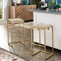 Weston Home Oddie Gold Finish Velvet Button Tufted Bar Stools, Beige (Set of 2)