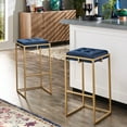 thumbnail image 1 of Weston Home Oddie Gold Finish Velvet Button Tufted Bar Stools, Blue (Set of 2), 1 of 10