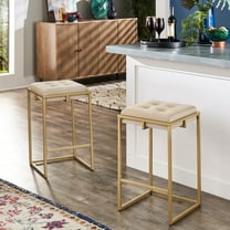 Weston Home Oddie Gold Finish Velvet Button Tufted Counter Stools, Beige (Set of 2)