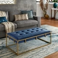 thumbnail image 1 of Weston Home Oddie Gold Finish Velvet Button Tufted Rectangular Ottoman, Blue, 1 of 7
