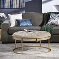 thumbnail image 1 of Weston Home Oddie Gold Finish Velvet Button Tufted Round Ottoman, Beige, 1 of 10