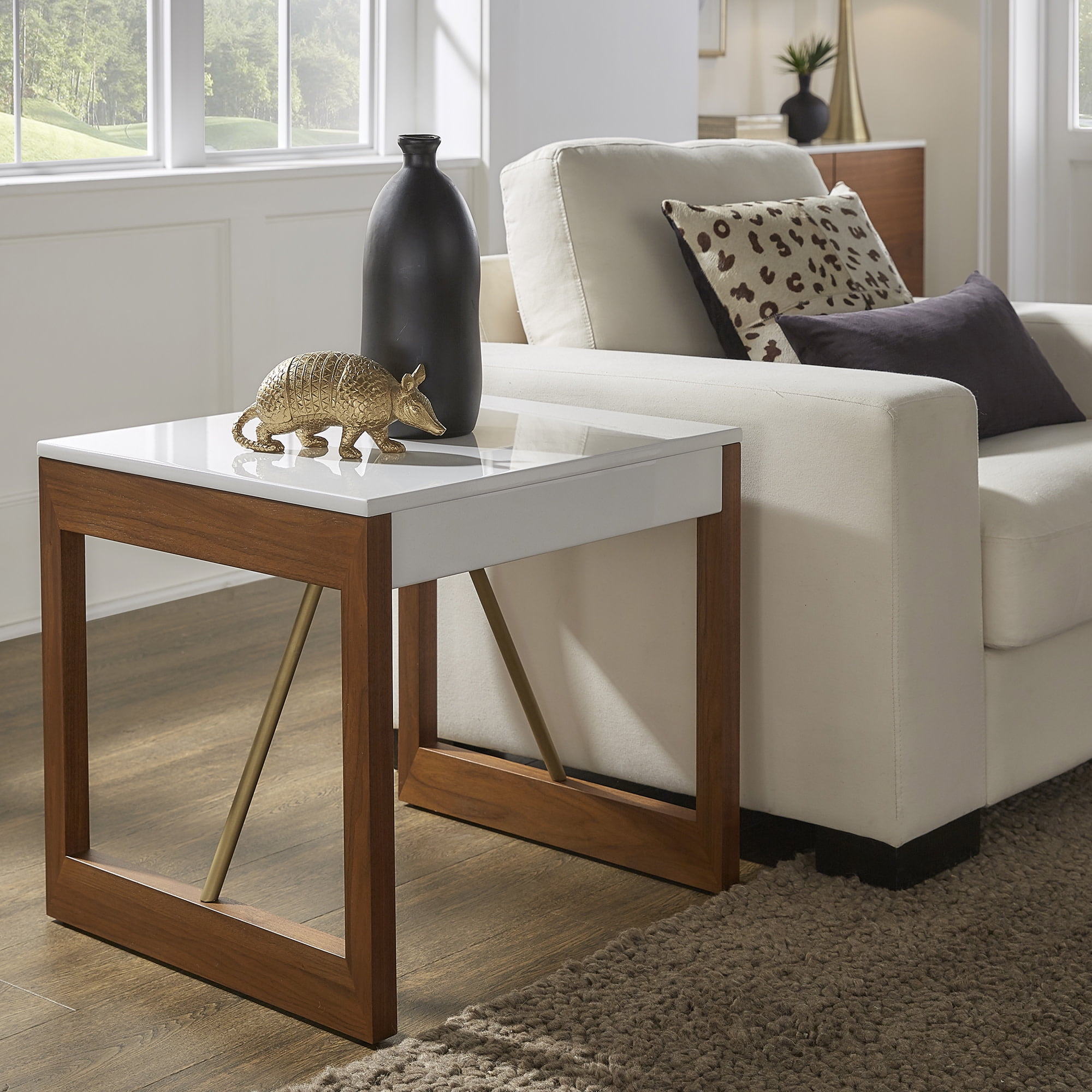 White and on sale walnut end table