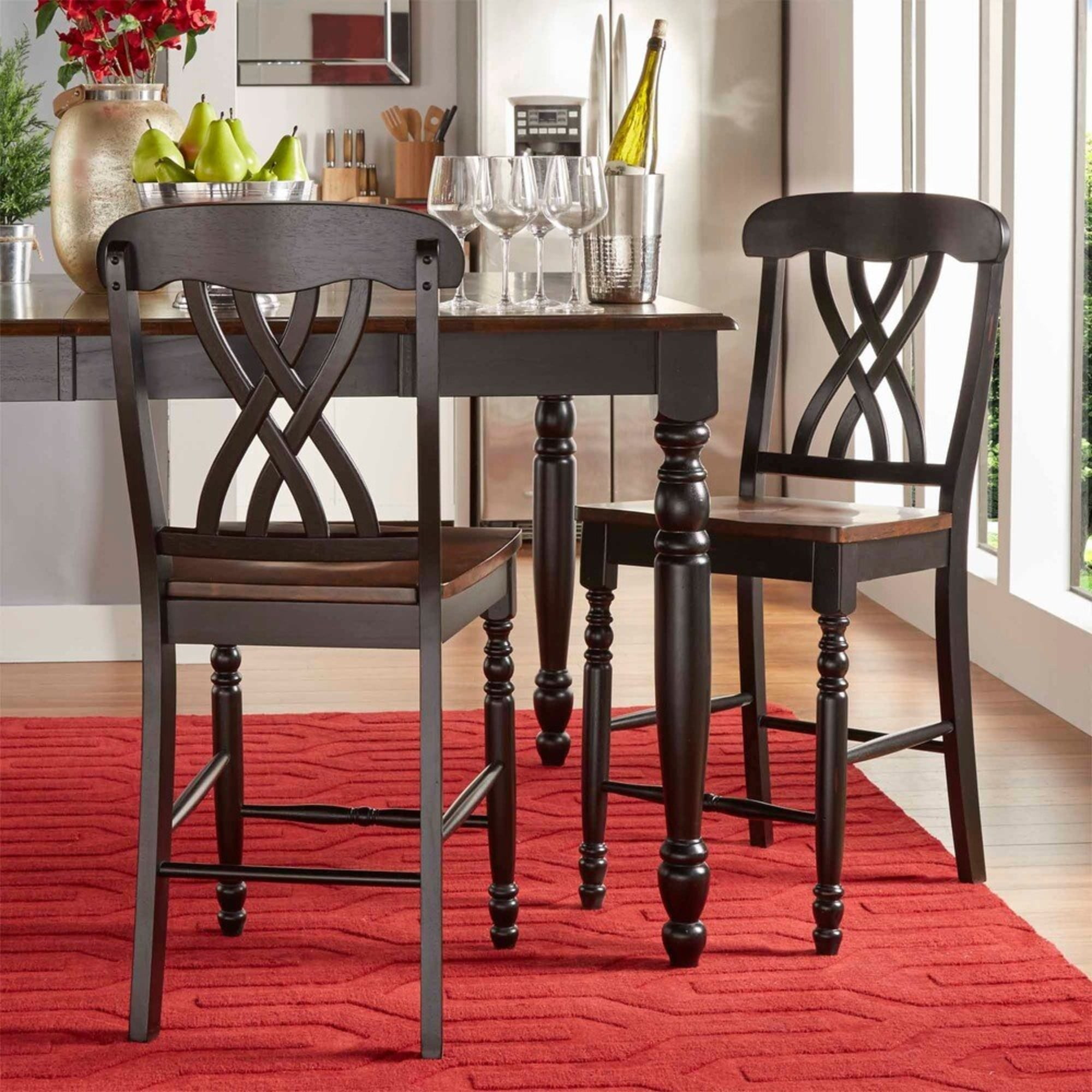 Weston Home Ohana Two-Tone Counter Height Chairs, Set of 2, Antique Black and Cherry