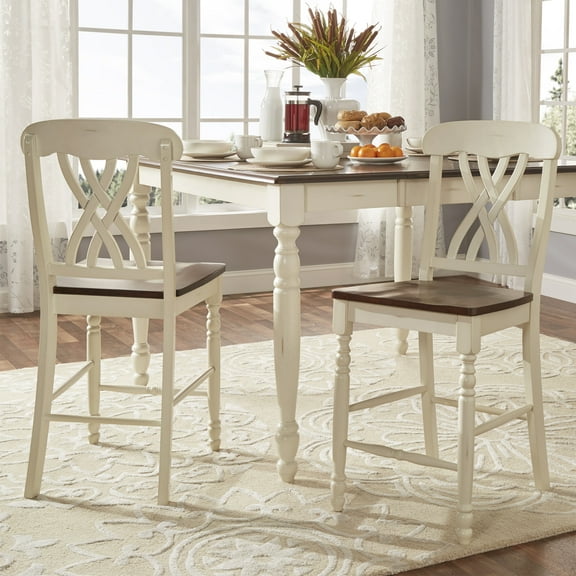 Weston Home Ohana Two-Tone Counter Height Chairs, Set of 2, Antique White and Cherry