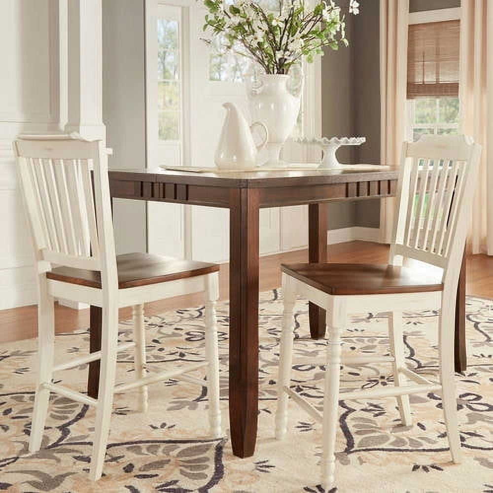 Weston Home Ohana Two Tone Wood Counter Height Chair, Set of Two, Antique White and Cherry