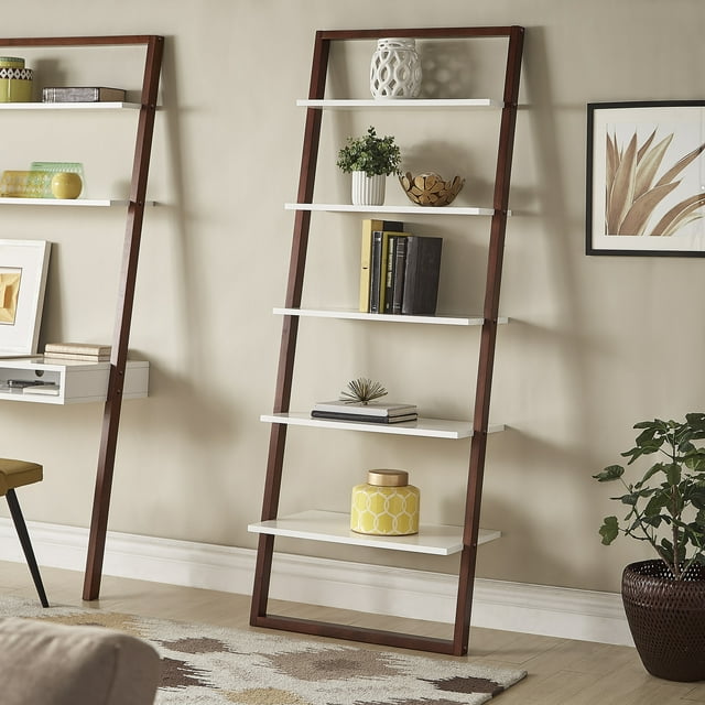 Weston Home Oliver TwoTone 5Shelf Leaning Ladder Bookcase, Espresso