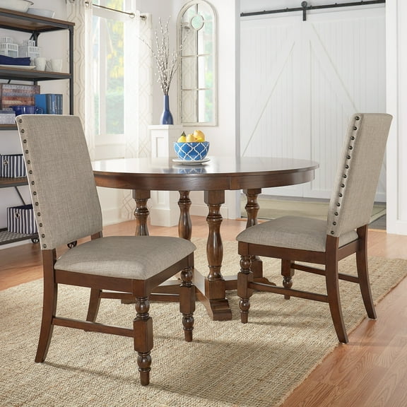 Weston Home Patterson Dark Oak Finish Upholstered Dining Chairs, Gray Linen (Set of 2)